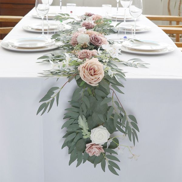 Faux Floral Greenery 1 8M Rose Orchid with Gypsophila Artificial Flower Fake Vine Decor Hanging Leaves for Wedding 230331