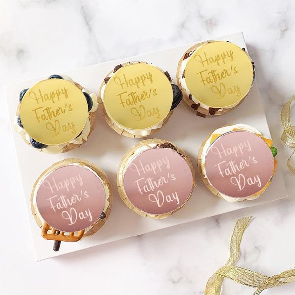 Abastecimento festivo 10pcs Feliz mãe/dia dos pais Cupcake Topper acrílico Rose Gold Silver Circle Circle Circle Couppers Decoração de festa de aniversário