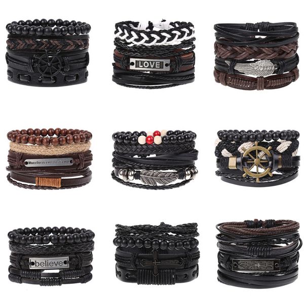 Bracciale con perline vintage intrecciato in pelle di mucca per uomo e donna, gioielli da canale, da uomo, da donna, da uomo, braccialetti d'amore, bracciale con perline rosse, braccialetti con ciondoli