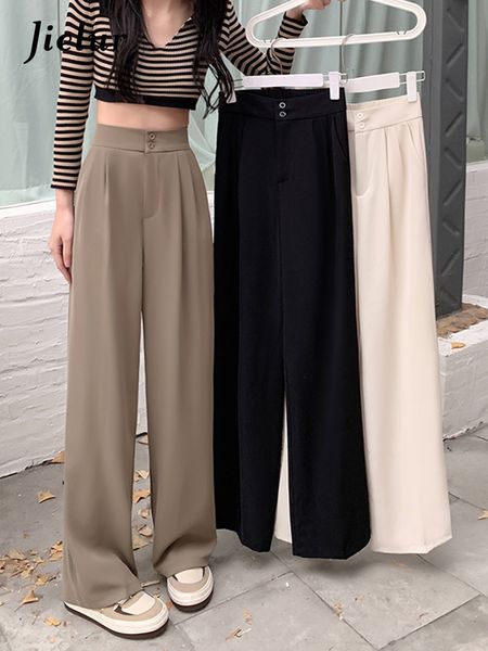 Damenhose Caprihose Jielur Korea Herbst Elastische Taille Set Hose mit weitem Bein Damenhose mit hoher Taille Schwarz Khaki Mandel Loose Fit Damenhose S-XXL 230331