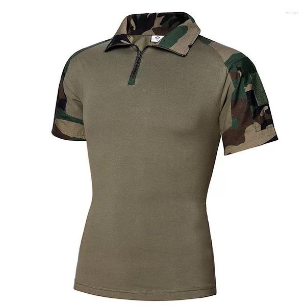 Camisetas masculinas Camisa de verão Camisa de verão bonita Tática tática de manga curta Camuflagem militar Combate de algodão Hunt Roupas