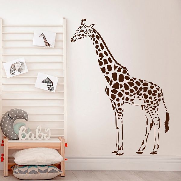 Adesivos de parede para crianças decalque de parede de parede de parede girafa decalque de parede de vida selvagem zoológico decoração de berçário de vinil arte removível desenho animado p788 2303331