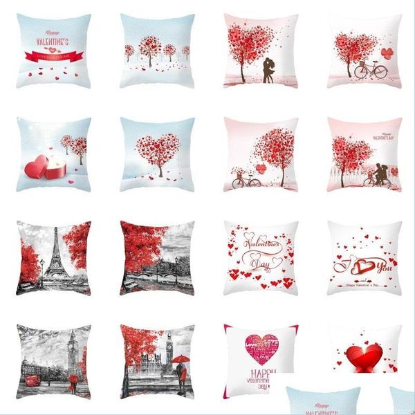 Kissenbezug Happy Valentine Pillowcase Peach Skin Day Er Heart Shaped Lover Sofa Throw Drop Delivery Home Garden Textiles Bedding Sup Dhtn5