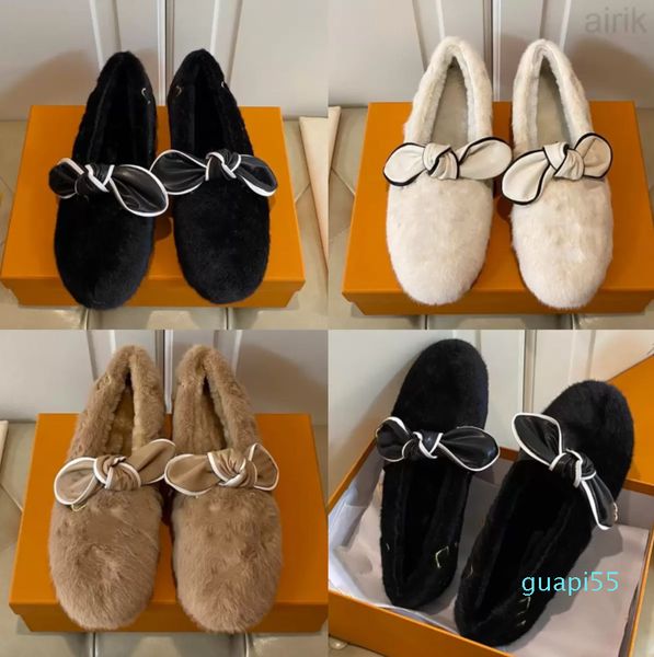 Pantofole di lana firmate Donna Mocassino pigro in peluche Tinta unita Infradito Inverno Caldo Gomma Fondo antiscivolo Pelle di pecora Trendy