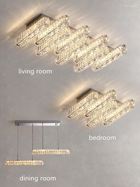 Deckenleuchten Modernes Foyer Luxus 3 Dimmbare Kronleuchter Licht Glanz K9 Kristall Liner Lampe Innenbeleuchtung Dekor Led Leuchte