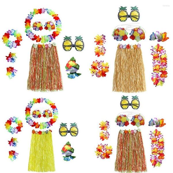 Stage Wear 8 pezzi / set 8 pezzi occhiali ghirlanda braccialetti collana costume vestito operato gonna hula hawaiana set fascia