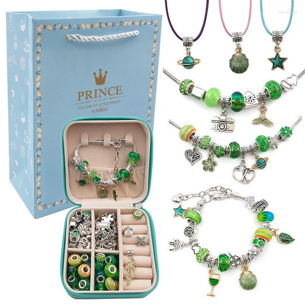Brincos de colar Set Set Women Women Diy Badyd Charm Bracelet com caixa de armazenamento para crianças Presente de Natal Europeu Large Handmade Jewelry