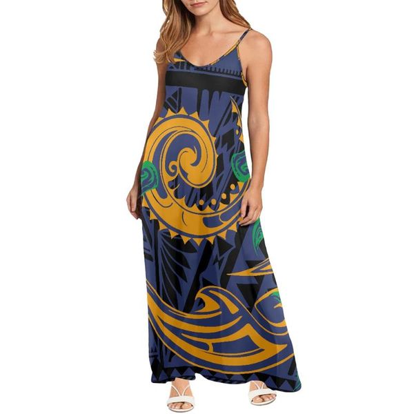 Lässige Kleider, sexy, ärmelloses Neckholder-Partykleid für Frauen, polynesisch, hawaiianisch, bedruckt, schulterfrei, locker, Urlaub, Strand, Maxi