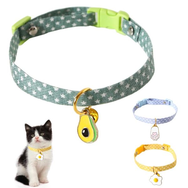 Katzenhalsbänder führen Halsband Breakaway mit Glocke und Avocado-Anhänger Sterne drucken Obst Design verstellbare Sicherheit Kitty Kitten Puppy