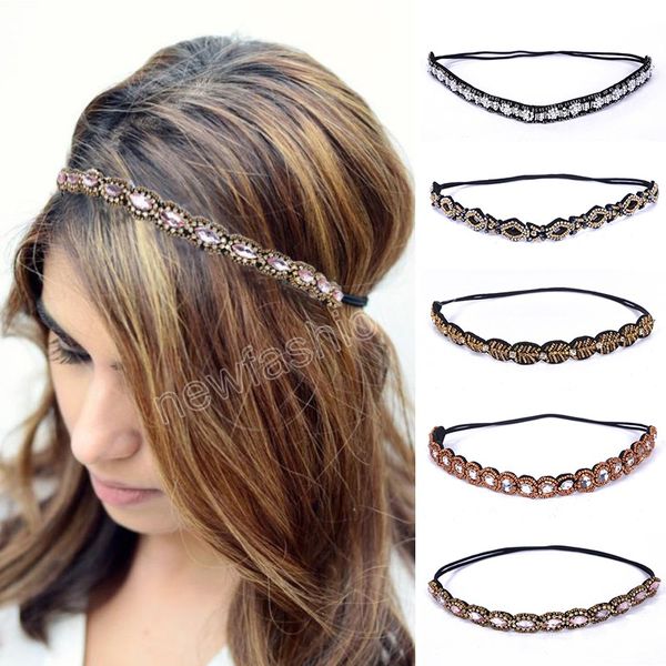 Ethnische Glasperlen handgemachte Stirnband Perle Strass Perlen Haarband Frauen Mädchen Haarschmuck Mode DIY