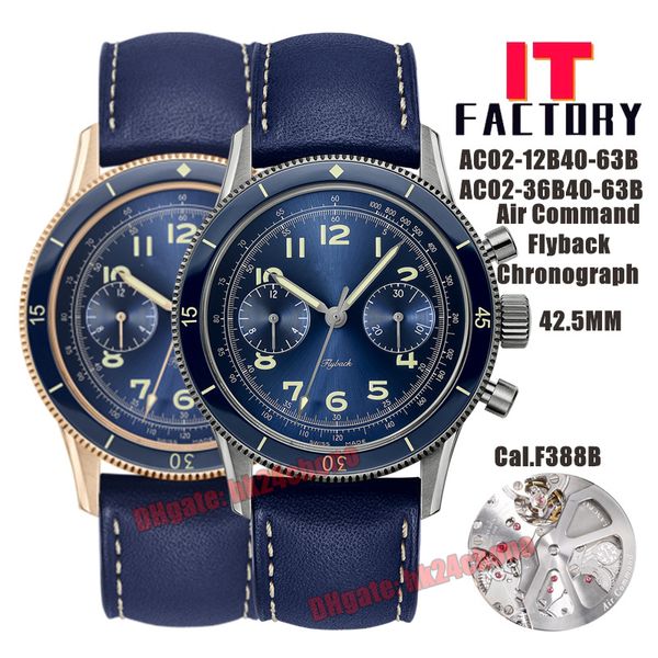 IT Factory Watches AC02-12B40-63B Air Command Flyback Chronograph F388B Automatik Titan / Rotgold Herrenuhr Blaues Ziffernblatt Lederband Herren AC02-36B40-63B