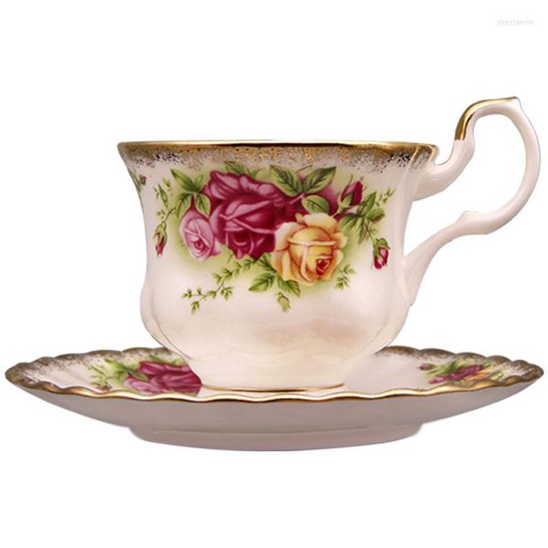 Xícaras pires de cerâmica leite de chá leite de chá antigo tipo rosa tipo cozinha utensílios de bebidas presentes de casamento itens domésticos 220ml