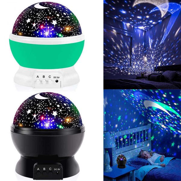 Luzes noturnas estrela fofa LED LED Starry Sky Lâmpada girando Kawaii Night Light for Kids Baby Girl Quarto Decoração USB/Bateria P230331