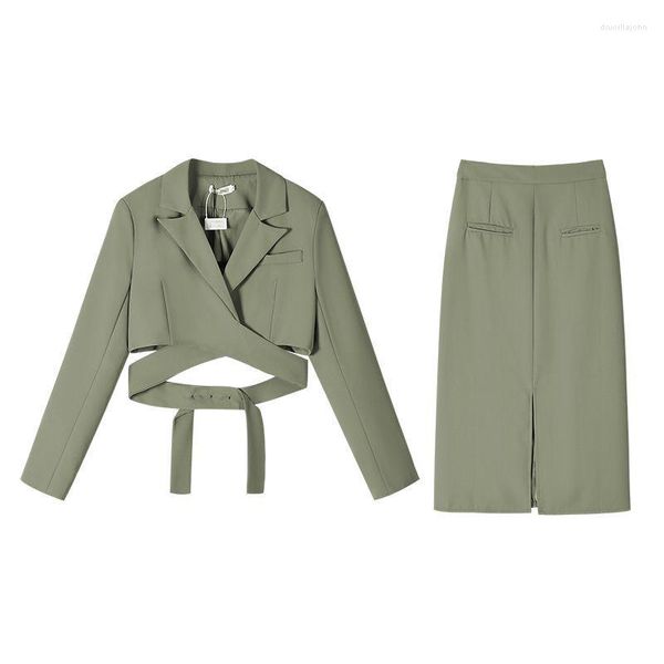 Abito a due pezzi 2023 Primavera Gonna a tubino Blazer Set Abiti Donna Chic Veste con cintura Donna Ufficio Giacca da lavoro da donna Tuta coreana Top Y2k