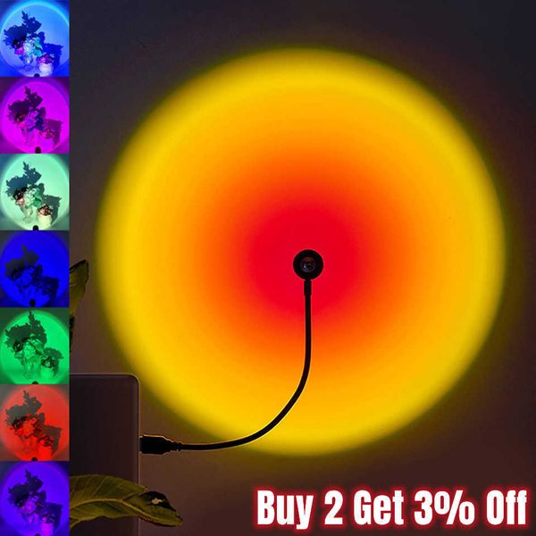 Luzes noturnas Lâmpada de pôr do sol USB LED Rainbow Neon Night Light Projector Photography Wall Iluminação Atmosfera para o quarto Decoração da sala Decoração P230331