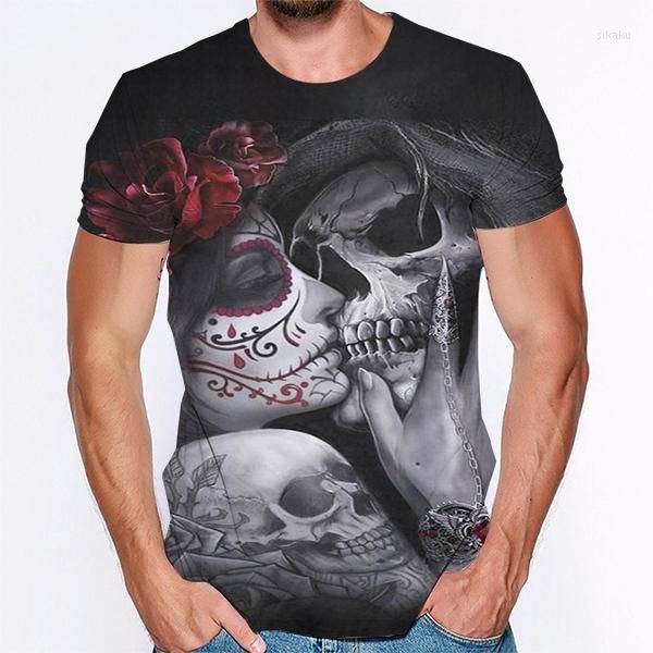 Camisa de camisetas masculinas para homens 3D Impressa Horror Skull Halloween T-shirt Adolescentes