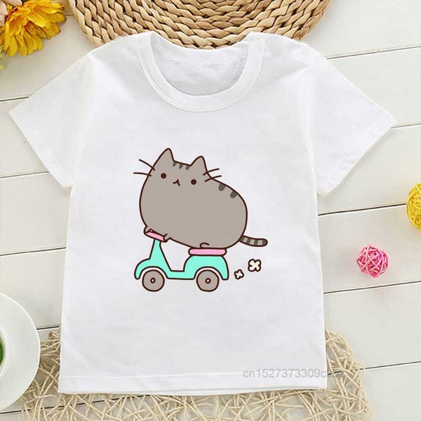 Camisetas de 2 a 12 anos de idade infantil tshirts kawaii gato gato novo verão de verão fofo de moda infantil garotas de camiseta de tampas roupas aa230330