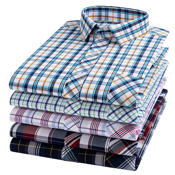 Camisas casuais de algodão Casual Casual Casual Casual Manga Longa Estampa de Moda Checada Vestido de Camisa Checada Men