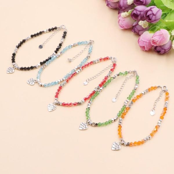 Bracelets de charme colorido coreano Bracelete étnico Cristal Glass Heart Beads for Women Girls Gift Gift Wrist Bangle Jóias B370