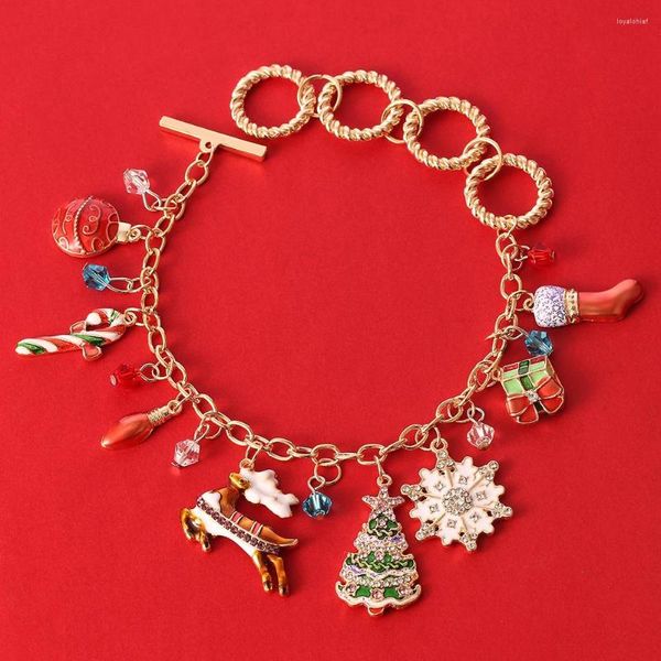 Gliederarmbänder Weihnachten Charm Armband Goldkette Baum Elch Schnee Geschenke Box Anhänger Thema Armreif für Frauen Familie