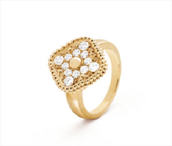Casal Rings Lucky Clover Ring Four Leaf Cleef Love Gold Rings For Women Mens Luxo Ringos de Casamento e Caixa