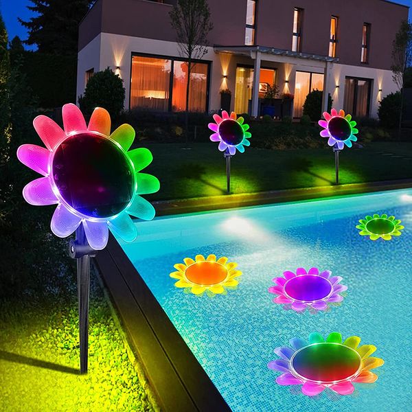 Luzes solares do jardim piscina clara flor clara IP68 impermeável RGB Dream Color Luzes de lagoa LED para decorações de festas