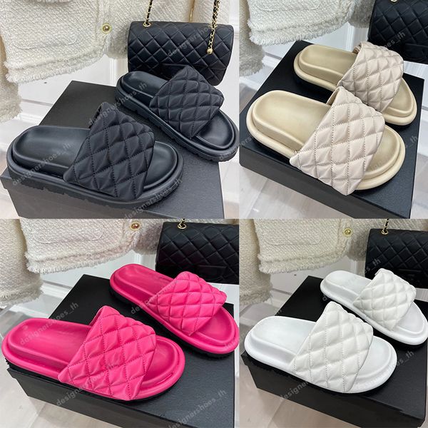 Designer Pantoffel Damen Sommer Flip-Flop Nähen Pantoffeln Plattform Sandale Kariert Flats Slides Weiches Leder Massage Kalbsleder Slide