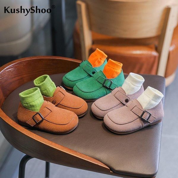 Спортивная обувь Kushyshoo Baby Girl 2023 Spring Fashion Buckle Solid Color Hookloop All-Match Kids, не скользящие, легкие плоские насосы