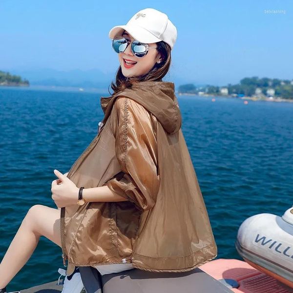 Damenjacken Sonnenschutz Damen Eis Seide Dünn Atmungsaktiv 2023 Sommer Jacke Koreanische Westliche Strickjacke Lose Große Weibliche Mantel Flut