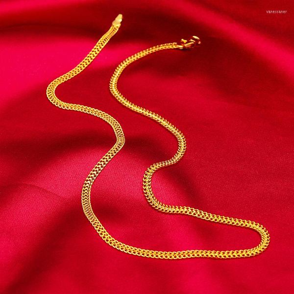 Цепи 4 мм тонкие плоские женщины мужчины ожерелье цепь 18-каратного желтого золота заполнены классический ювелирный подарок 45 см длиной