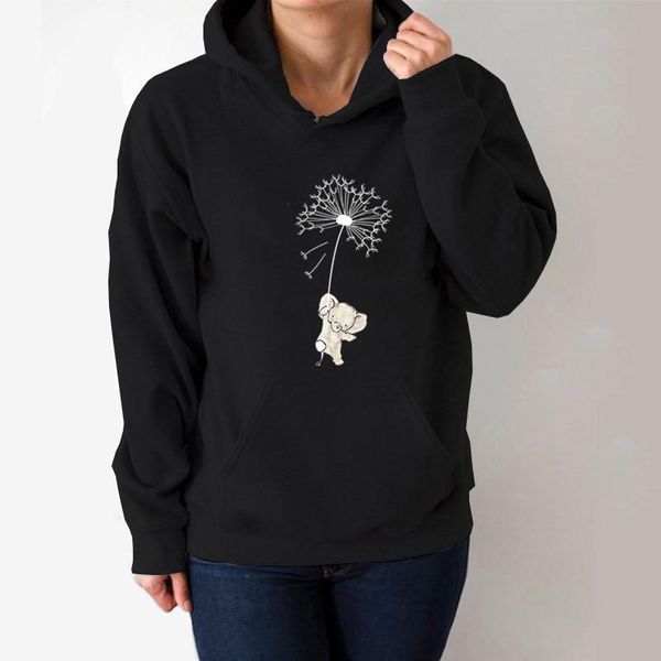 Frauen Hoodies Sweatshirts Elefant Löwenzahn Gedruckt Frauen Fleece Langarm Lose Sweatshirt Mit Hut Mädchen Hoodie Pullover Herbst Wi