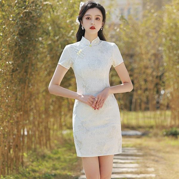 Etnik Giyim Cheongsam Young Style Moda Yüksek Son Rahat Geliştirme Uzun Basit Zarif Kız Beyaz Dantel 2023 İlkbahar Yaz