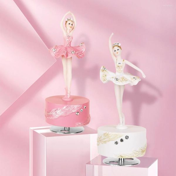 Figurine decorative Ballerina Carillon rotante Figurine Ballerino bianco e rosa Ballerino musicale Birthdaty Regali di Natale per ragazze Donne