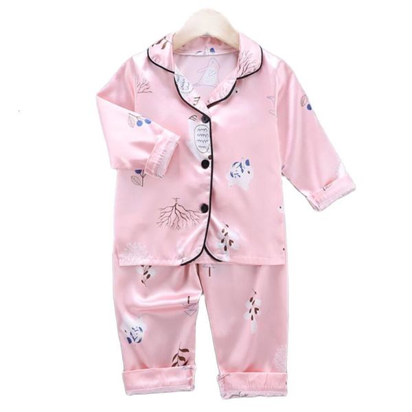 Pijamalar bebek seti aile giymek 2-6 yaşındaki bebek pijamalar set çocuk giyim bebek kız kızlar LCE ipek saten karikatür baskı üst pantolon seti 230331