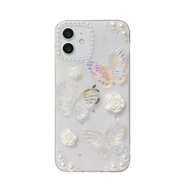 Casos de telefone celular de borboleta para iPhone14 13 12 Pro máximo xs maçã silicone transparente case de proteção retro cola de cola estereoscópica capa traseira celular shell