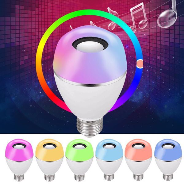 Светодиодная лампа Bluetooth-динамика 12 Вт E27 E26 Светодиодная лампа RGB Белая умная музыкальная лампа с 24 клавишами дистанционного управления