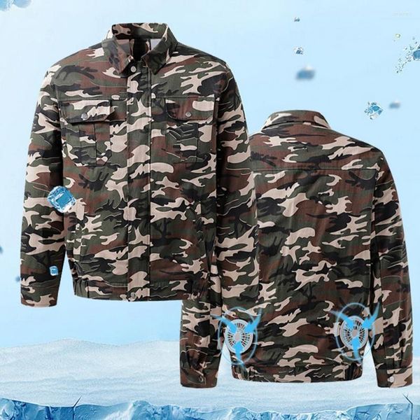 Jackets masculinos 1 Conjunto de grande jaqueta de fã de resfriamento de colar de manga longa de colarinho leve Men com ar condicionado com fãs duplos