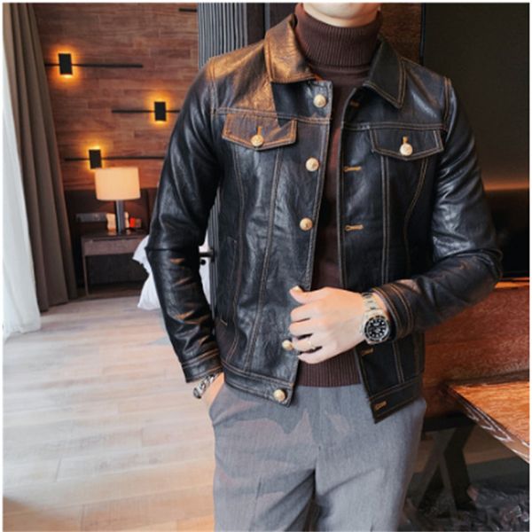 2023 marke kleidung männer frühling Casual leder jacke/Männlichen slim fit Mode Hohe qualität leder mäntel Mann kleidung S-3XL