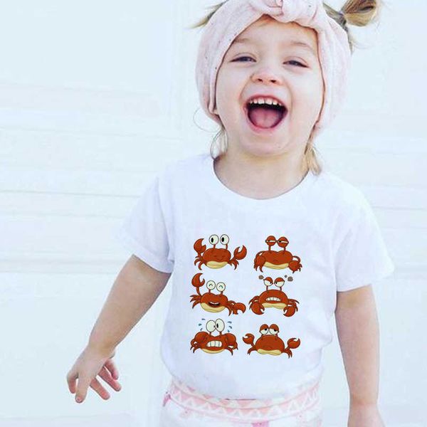 T-Shirts Sommer 2021 Mädchen Kleidung Cartoon Print Crab Baby Boy Kleidung Octopus Cute Baby Tee Rundhals Kinder Shirt White Boy T Shirt AA230330