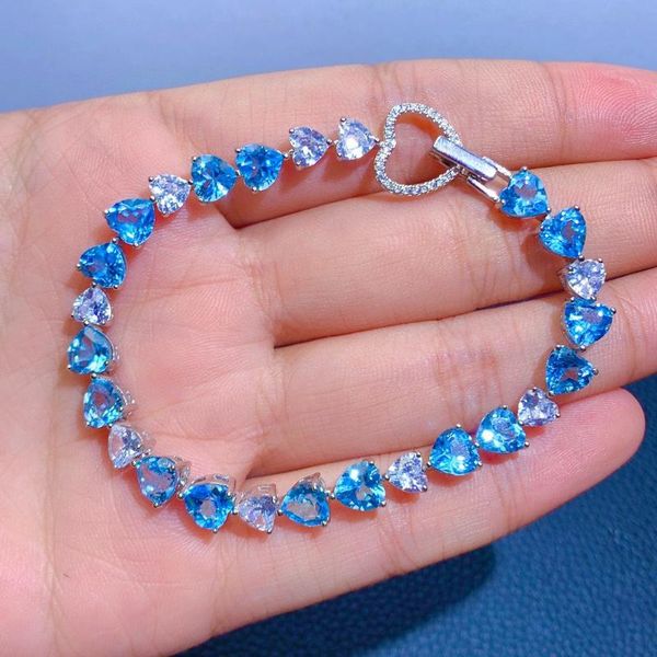 Связанные браслеты имитация цепи натурального швейцарского синего топаза высокого класса циркона браслет женский роскошный аквамарин в форме сердца