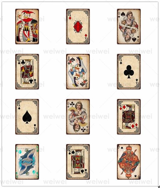 Playing Cards Metallblechschild Vintage Coffee Shop Bar Club Restaurant Art Wall Decor Plate Retro Dekorative Metallkunst Malerei 30X20cm W03