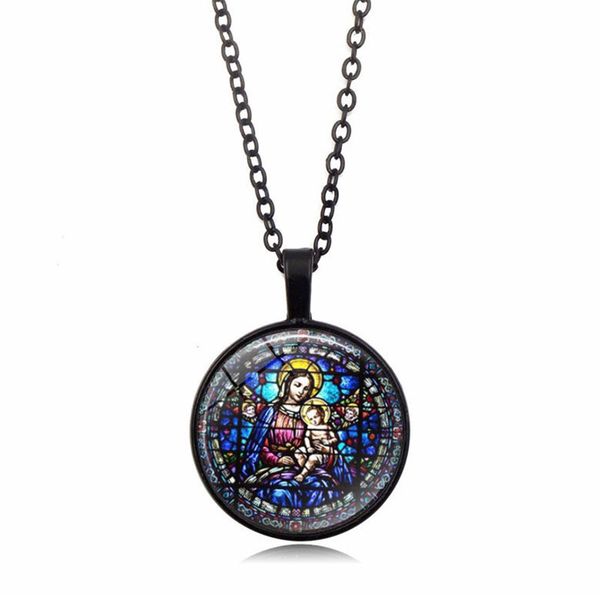 Colares pendentes homens e mulheres casal presente Virgem Mary Retro Chain Time Gem Glass Dome Colar de Jóia Bohemian