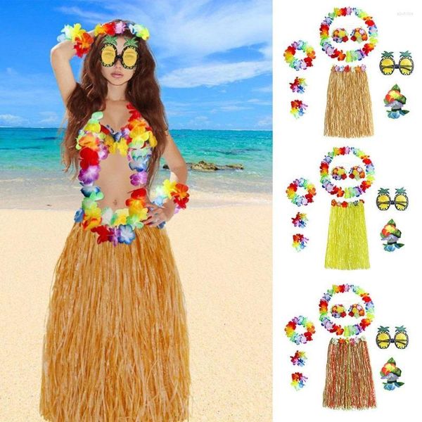 Stage Wear 8 pezzi / set Hawaii Party Supplies Occhiali Braccialetti Ghirlanda Collana Hula hawaiana Set gonna Fancy Dress Fascia Costume