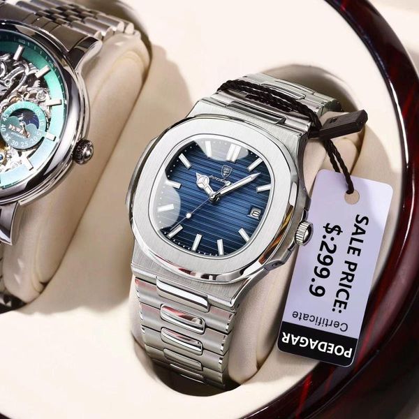 Avanadores de pulso Poedagar Luxury Casual Watch Top Brand Fashion Square Dial