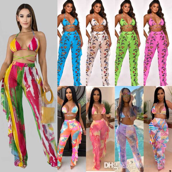 Costume da bagno donna Bikini Set Tie Dye Sexy fasciatura senza schienale Crop Top Pantaloni con nappa Costume da bagno a due pezzi Costumi da bagno di lusso 24 colori