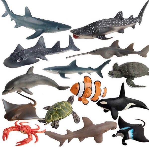 Ocean Sea Life Simulation Animal Model Set Squalo Balena Tartaruga Granchio Delfino Giocattolo Collezione educativa per bambini Regalo