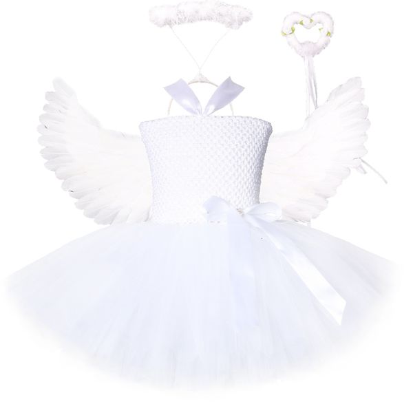 Cosplay White Angel Tutu Traje for Girls Princess Fairy Cosplay Dress With Wings Halloween Trajes For Kids Roupos Menina Roupa 1-14Y 230331