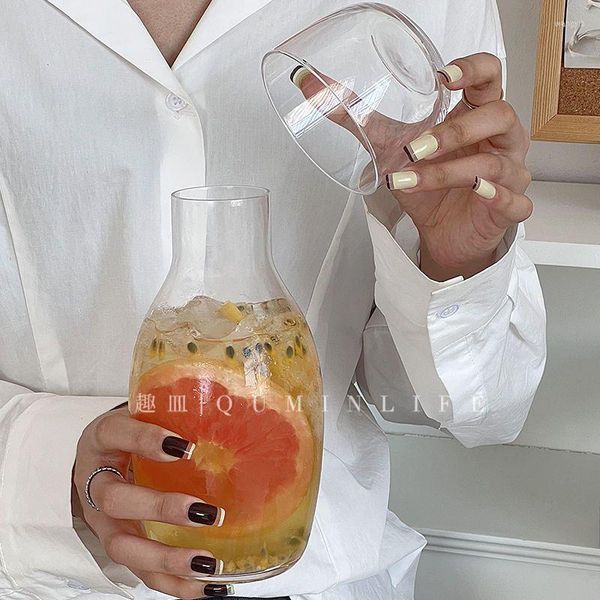 Wasserflaschen Mode Glasbecher mit großer Kapazität Damen Leichter Luxus Bubble Tea Milchsaft Boutique Küchenbedarf