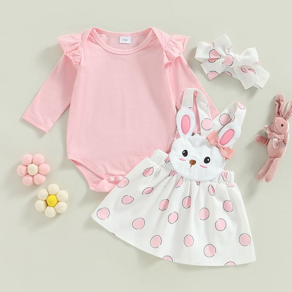 Kleidungssets 1118 Lioraitiin 018M Baby Girl Pink Bunny Outfit Long Sleeve Strampler Rabbit Strapsrock Overall Dress My 1st Easter 230331