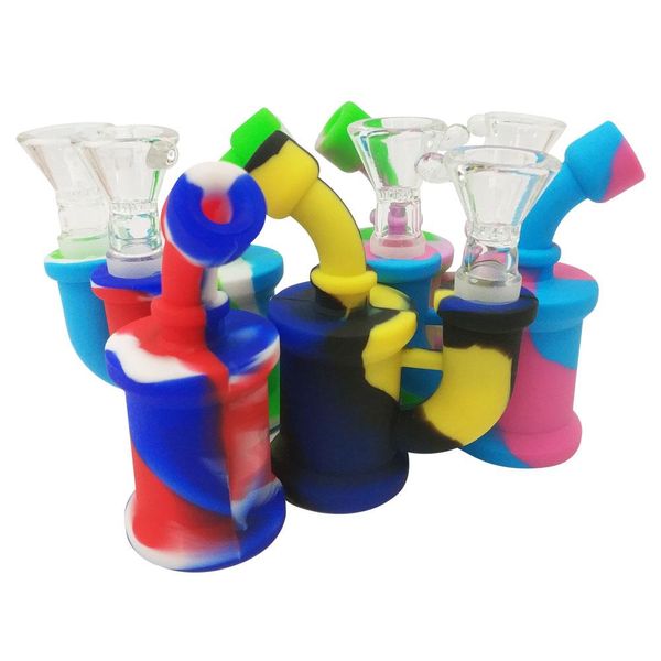 3.7 pollici miglior mini kit bong da viaggio in silicone portatile con ciotola di vetro infrangibile dab wax erbe secche tabacco da fumo pipe ad acqua